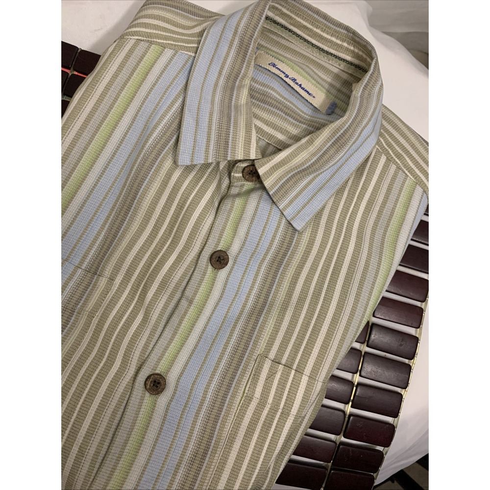 Tommy Bahama Mens Button Up Shirt M Multicolor Silk Original‎ Fit Striped Pocket
